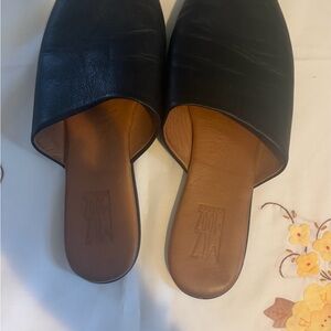 Miz Mooz Black Leather Slip-On Mules